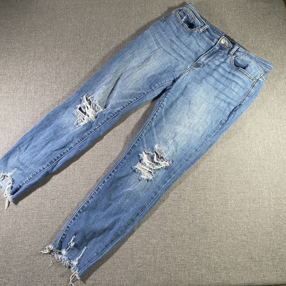 Judy Blue Jeans Womens 11 30 Blue Distressed Skinny Raw Hem Stretch Denim Pants